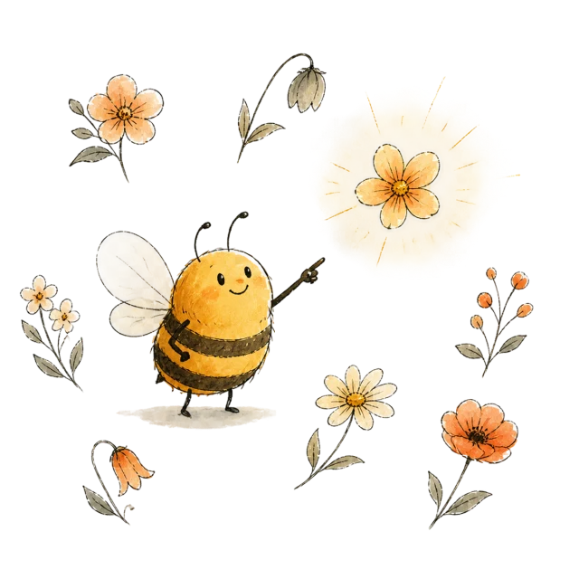 A bee considering different flowers