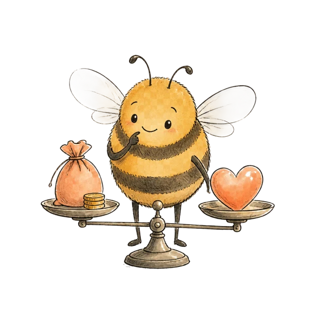 A bee balancing value and care