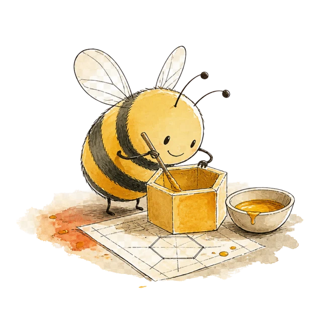 A bee building a honeycomb from a plan