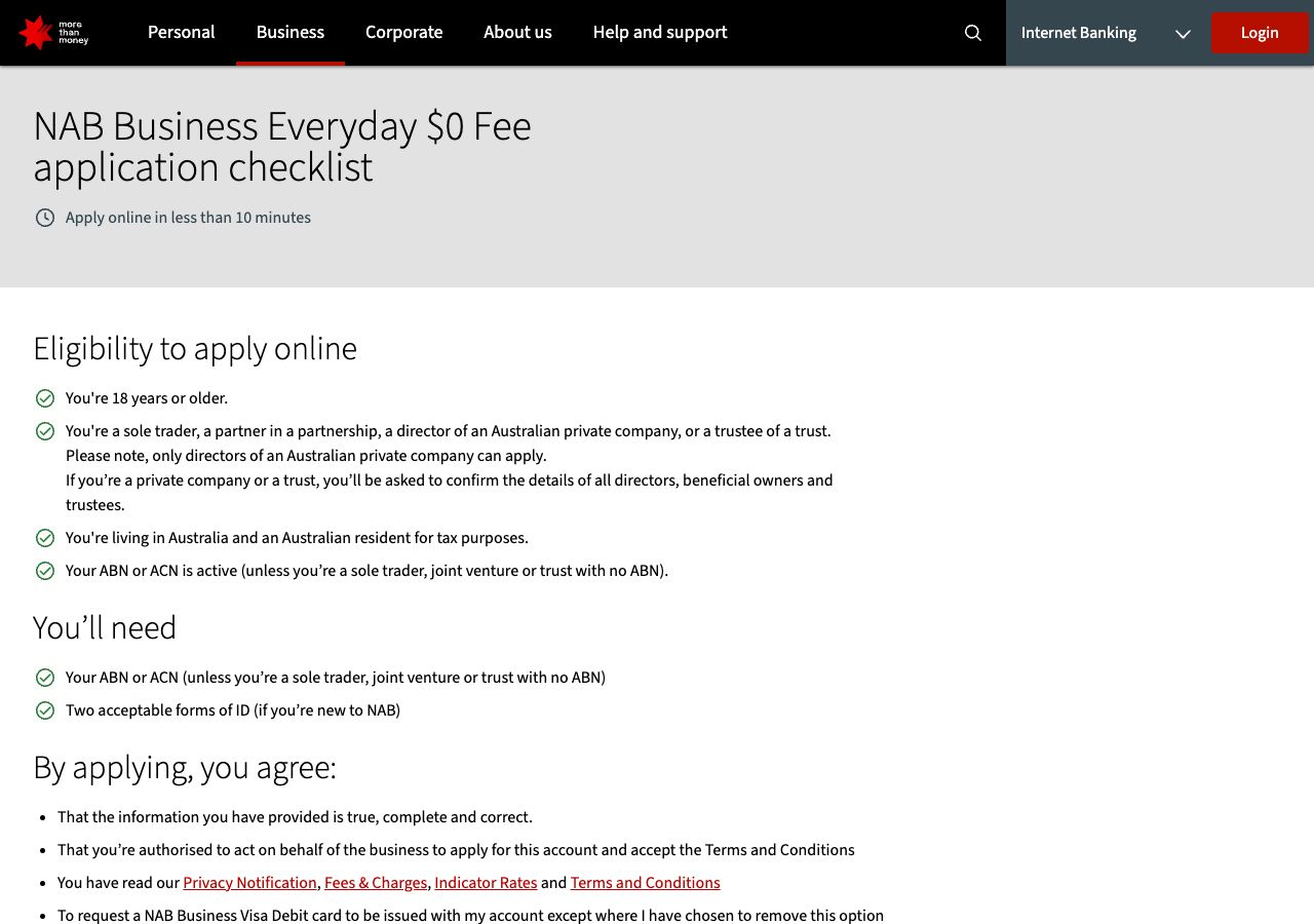 Public NAB application checklist showing eligibility and required information.