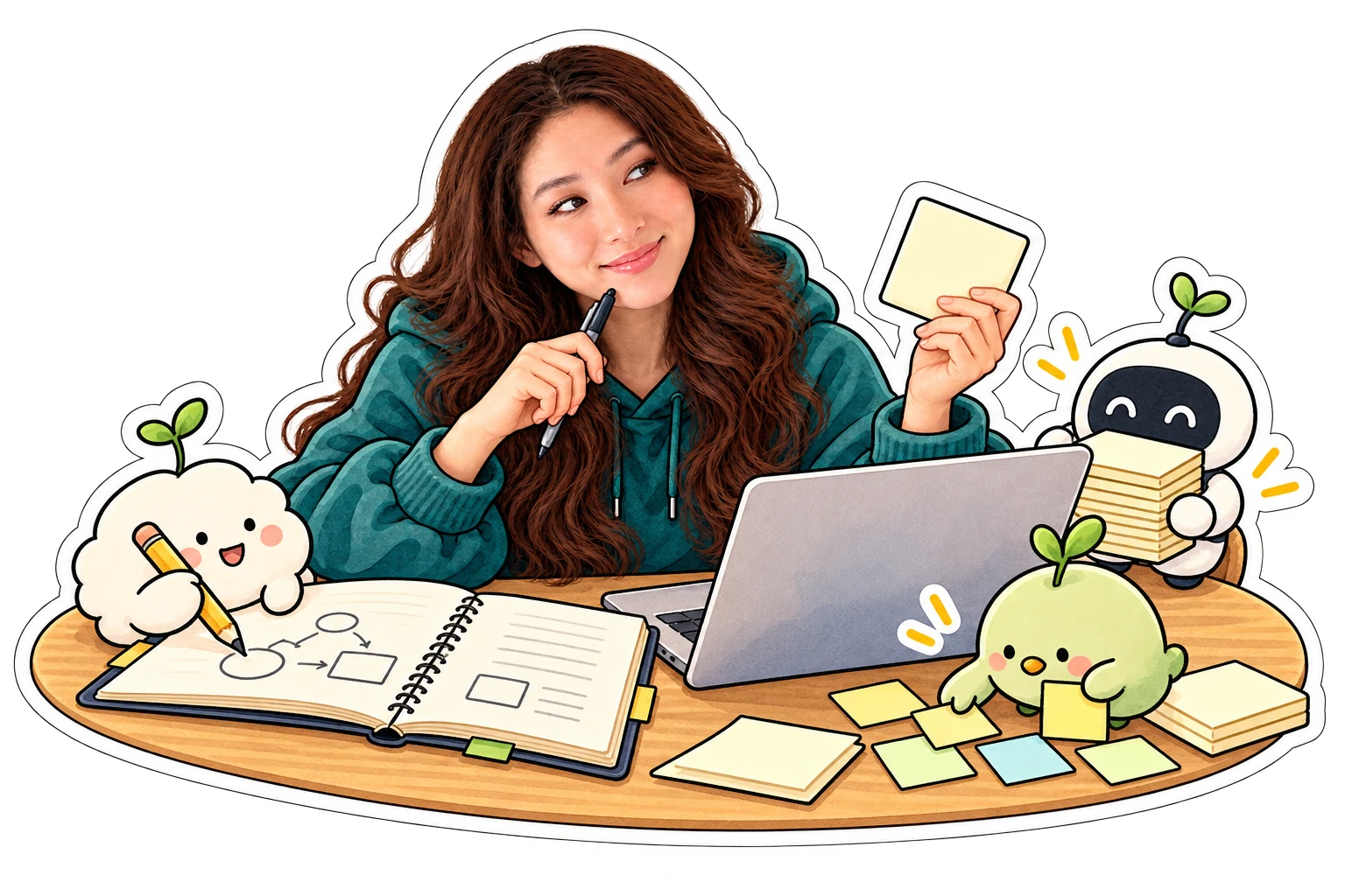 Kim coordinating a small team of anime-inspired agent helpers.